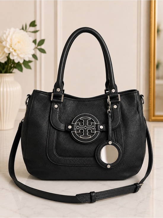 Tory Burch Handbags - Tory Burch Amanda Black Pebbled Leather Tote Shoulder Bag Crossbody